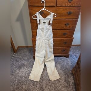 Vtg Calvin Klein Bib Overalls Womens Med Beige Khaki Cargo Baggy Wide Leg 1990's